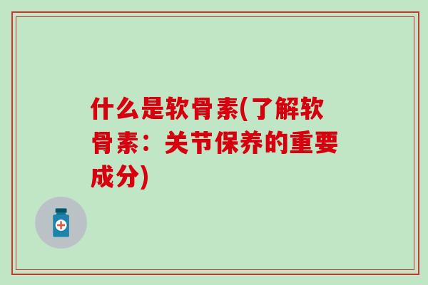 什么是软骨素(了解软骨素：关节保养的重要成分)
