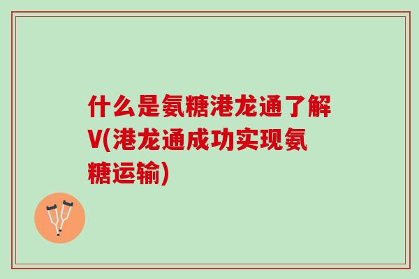什么是氨糖港龙通了解V(港龙通成功实现氨糖运输)