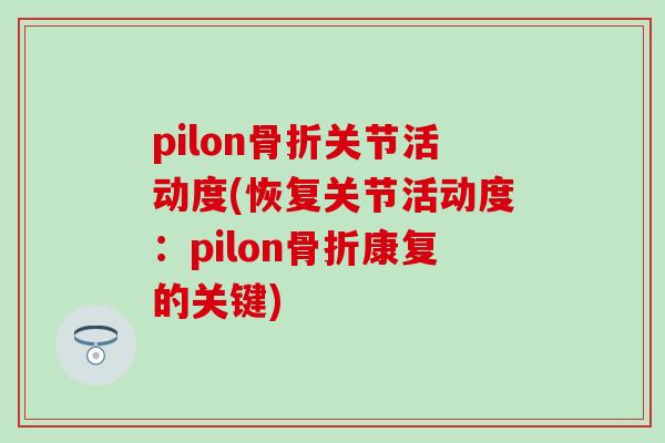 pilon关节活动度(恢复关节活动度：pilon康复的关键)