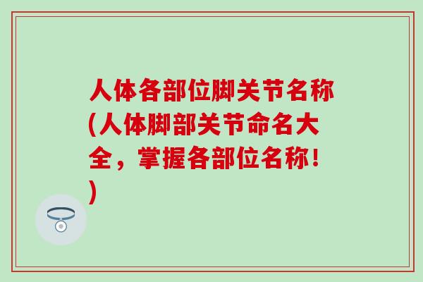 人体各部位脚关节名称(人体脚部关节命名大全，掌握各部位名称！)