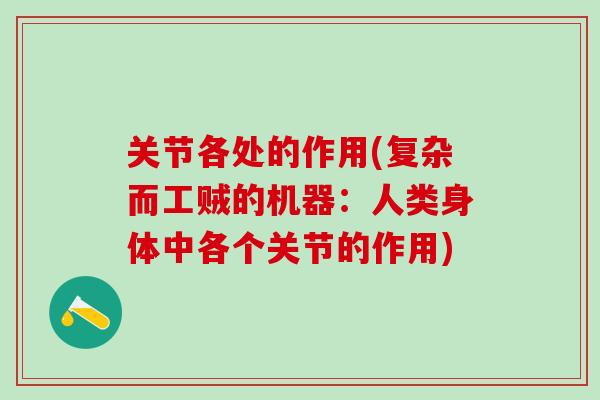 关节各处的作用(复杂而工贼的机器：人类身体中各个关节的作用)