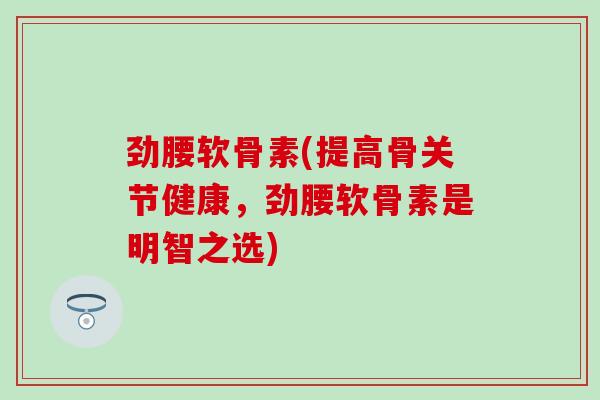劲腰软骨素(提高骨关节健康，劲腰软骨素是明智之选)