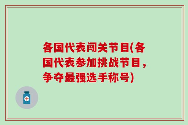 各国代表闯关节目(各国代表参加挑战节目，争夺最强选手称号)