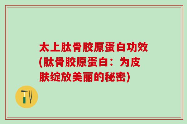 太上肽骨胶原蛋白功效(肽骨胶原蛋白：为皮肤绽放美丽的秘密)