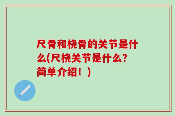 尺骨和桡骨的关节是什么(尺桡关节是什么？简单介绍！)