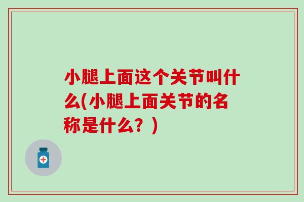 小腿上面这个关节叫什么(小腿上面关节的名称是什么？)