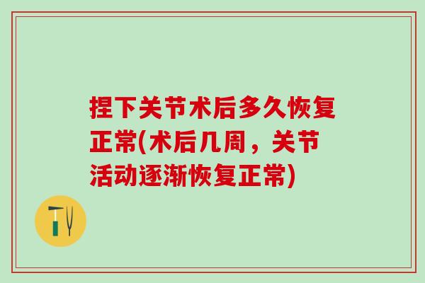 捏下关节术后多久恢复正常(术后几周，关节活动逐渐恢复正常)