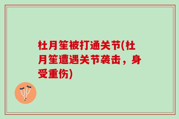 杜月笙被打通关节(杜月笙遭遇关节袭击，身受重伤)