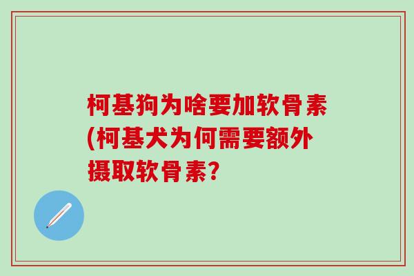 柯基狗为啥要加软骨素(柯基犬为何需要额外摄取软骨素？