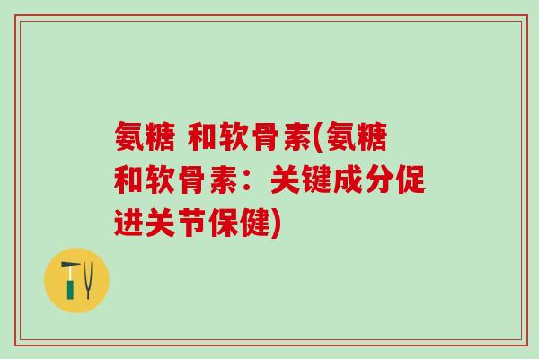 氨糖 和软骨素(氨糖和软骨素：关键成分促进关节保健)