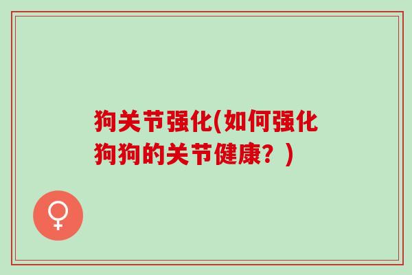 狗关节强化(如何强化狗狗的关节健康？)