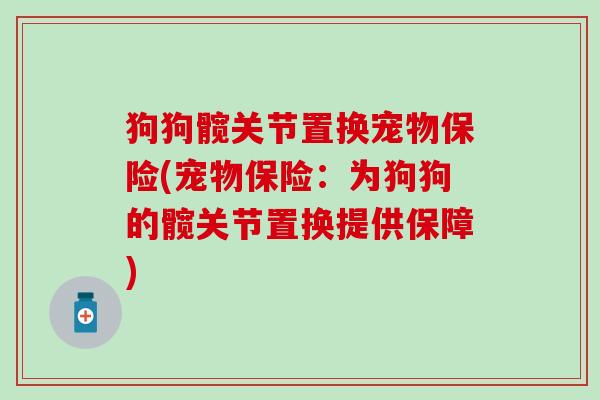 狗狗髋关节置换宠物保险(宠物保险：为狗狗的髋关节置换提供保障)