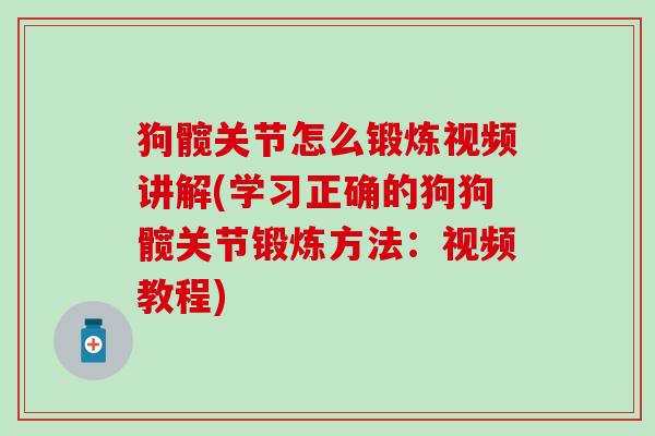 狗髋关节怎么锻炼视频讲解(学习正确的狗狗髋关节锻炼方法：视频教程)