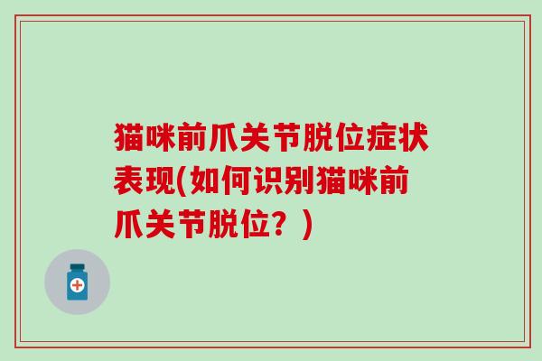 猫咪前爪关节脱位症状表现(如何识别猫咪前爪关节脱位？)
