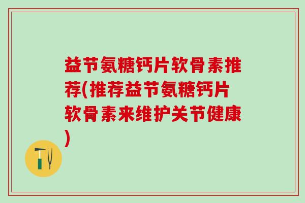 益节氨糖钙片软骨素推荐(推荐益节氨糖钙片软骨素来维护关节健康)
