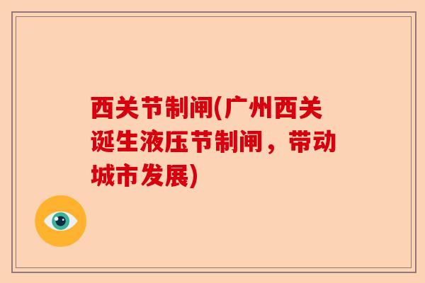 西关节制闸(广州西关诞生液压节制闸，带动城市发展)