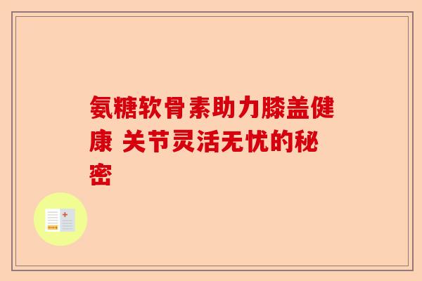 氨糖软骨素助力膝盖健康 关节灵活无忧的秘密