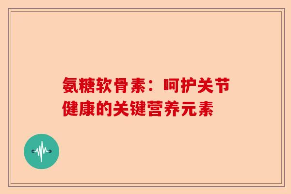 氨糖软骨素：呵护关节健康的关键营养元素