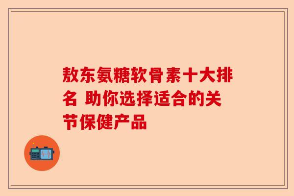 敖东氨糖软骨素十大排名 助你选择适合的关节保健产品
