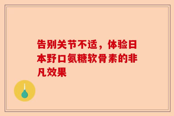 告别关节不适，体验日本野口氨糖软骨素的非凡效果