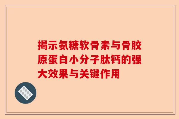 揭示氨糖软骨素与骨胶原蛋白小分子肽钙的强大效果与关键作用