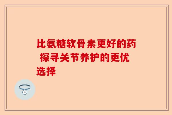 比氨糖软骨素更好的药 探寻关节养护的更优选择