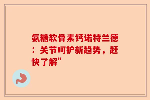 氨糖软骨素钙诺特兰德：关节呵护新趋势，赶快了解”